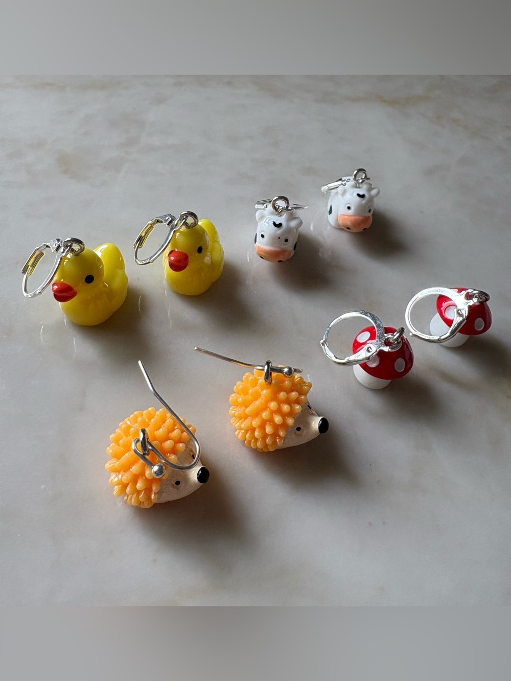Kids Cute Animal Charm Earrings - Duck Hedgehog mushroom & Duck